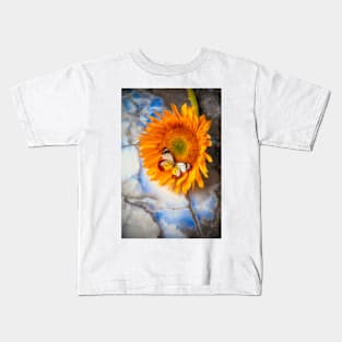 Colorful Butterfly On Sunflower Laying On Marble Kids T-Shirt